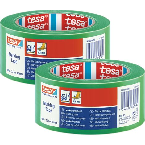 Ruban de signalisation TESA PROFESSIONAL en PVC vert résistant, lot de 2 x 33 m x 50 mm (1/4)