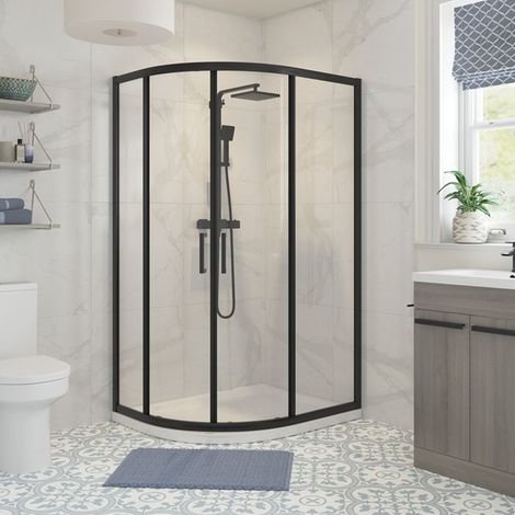 Signature Verve Matt Black 2-Door Offset Quadrant Shower Enclosure 1000mm x 800mm - 6mm Glass