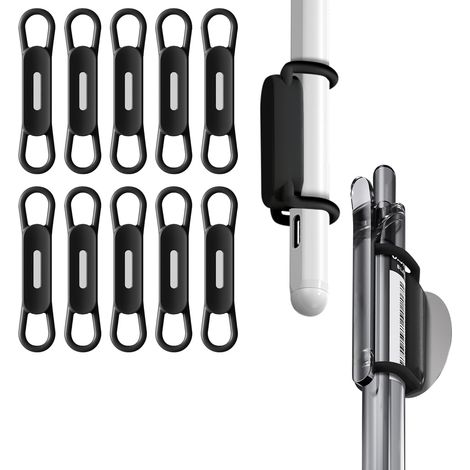 Support Magnetique Pour Stylos - Fixation Sur Surface Métallique Ou Non Métallique Avec Film Aimanté - En Silicone Élastique - Noir - Lot De 10