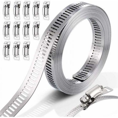 Hose clamp, 304 stainless steel hose clamp, adjustable hose clamp, stainless steel hose clamp, 3 meters and 12 heads (1/4)