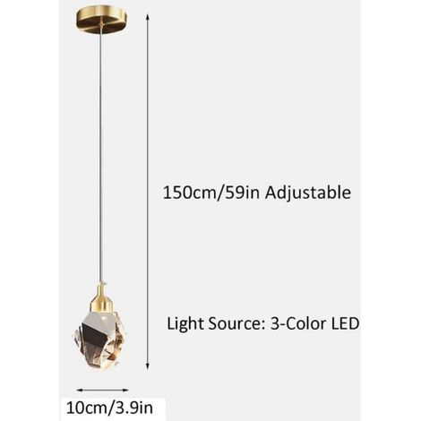 Suspension - Cristal K9 - LED 3 Couleurs - Hauteur Réglable Jusqu'à 150 Cm - Intérieur (1/4)