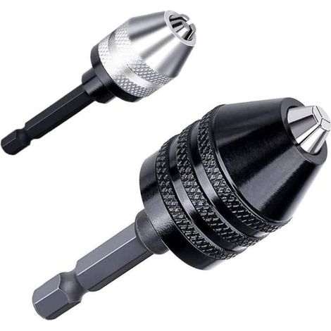 Lot de 2 Adaptateurs Mandrin Hexagonal 1/4" pour Visseuse à Percussion - Noir 0,6-8 mm et Argenté 0,3-3,6 mm (1/4)