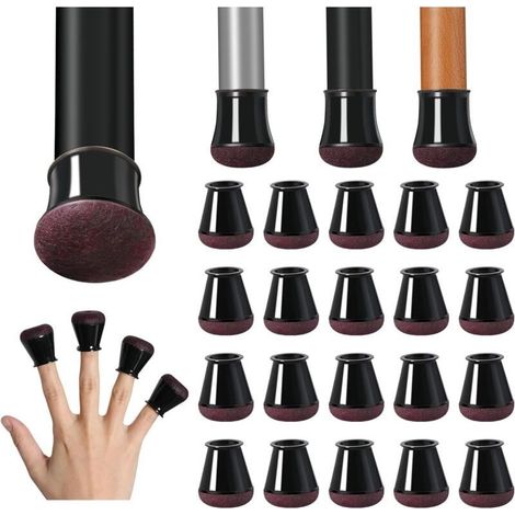 Lot de 20 protège-pieds de chaise en silicone et feutre épais, noirs, anti-rayures, diamètre 30-40 mm (1/5)