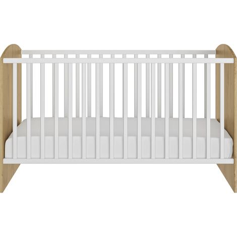 Lit évolutif bébé 70 x 140 cm – Bois massif chêne artisan – Sommier réglable 2 hauteurs – Barrières fixes pour sécurité – Galipette