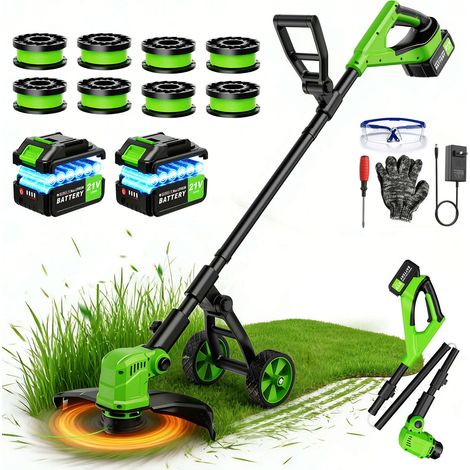 INNOPOWER Tagliabordi a batteria,tagliabordi elettrico con 2 batterie 3,0Ah, decespugliatore con 8 bobine fil,tagliabordi e fresatrice per bordi da giardino