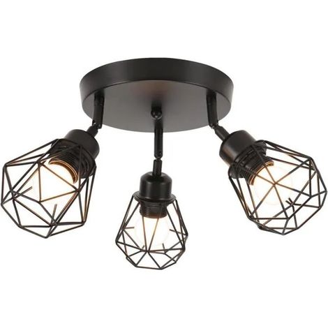 3 Spot de Plafond Industrielle,E27 Lampe de Plafond Vintage en Métal Abat-jour en Cage Lustre Spot pour Salon Chambre Cuisine (1/5)
