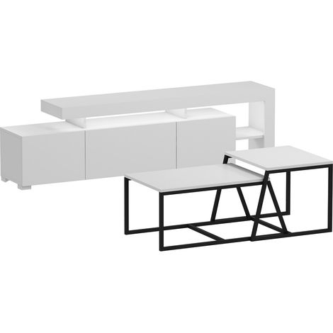 Wohnzimmer-Set Gizzeria, modular, 4 Regale, Klappöffnung, Weiß