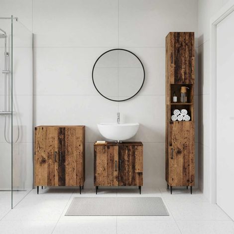 vidaXL 3 Piece Bathroom Cabinet Set HAARLEM Old Wood Engineered Wood (1/5)