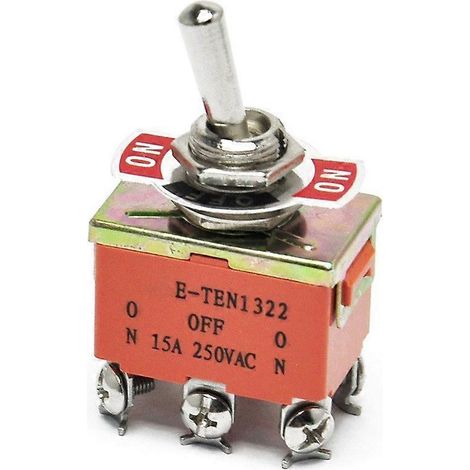 Interrupteur à bascule DPDT ON/OFF/ON à 3 positions, 250 V CA, 15 A, E-TEN1322