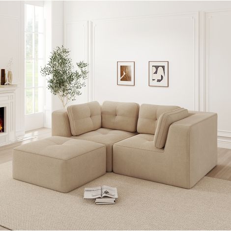 Sofá rinconera modular de pana beige 208 x 177 x 69 cm DESVIAE (1/5)