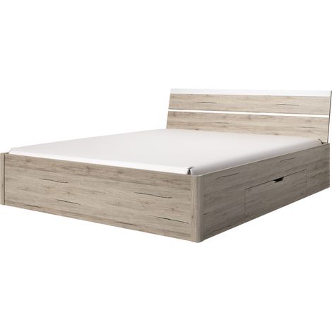 Doppelbett mit Schubkästen Liegefläche 180x200 cm BIRMINGHAM-83 in Sanremo Eiche hell Nb. mit weiß, B/H/T: ca. 188/92/218 cm (1/4)