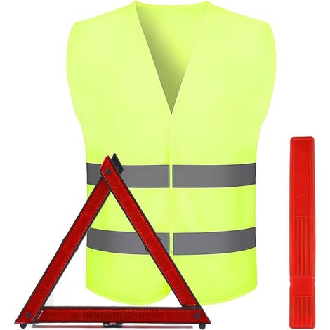 Kit Triangle de Signalisation et Gilet Haute Visibilité 360° Auto Moto (1/5)
