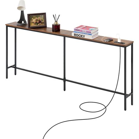 VEVOR Tavolo Stretto Dietro Divano, 180 x 20 x 80 cm, con Prese di Corrente, Tavolino deIngresso Lungo a 1 Livello con Struttura in Metallo e Stazione di Ricarica, per Ingresso, Corridoio