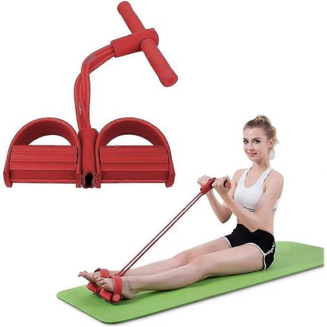 Bande de résistance à pédale avec poignée, corde de tension à 4 tubes pour exercices de fitness, élastiques de traction pour abdominaux, taille, bras, jambes et yoga (1/5)