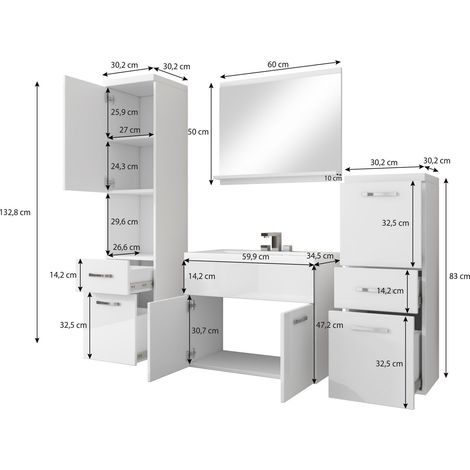 Bratex – Ensemble de meubles de salle de bain – Meuble vasque avec évier 47,5 x 60 x 34,6 cm – Armoire haute 133 x 30 x 30 cm – Couleur marron/noir — vue 3