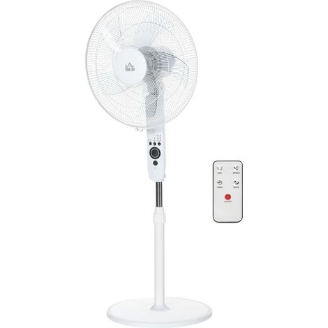 HOMCOM 124cm Pedestal Fan with Sleep Mode, Oscillating Standing Fan, White