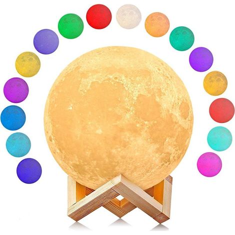 Lampe Lune 3D LED,Veilleuse 16 Couleurs avec Télécommande,Rechargeable USB - Décoration pour Chambre,Salon,Cadeau d'Anniversaire ou Noël (1/5)