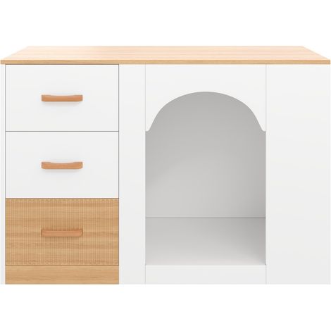 Isla de cocina con 3 cajones y zona para mascotas 120 x 60 x 90 cm blanca MDF (1/5)