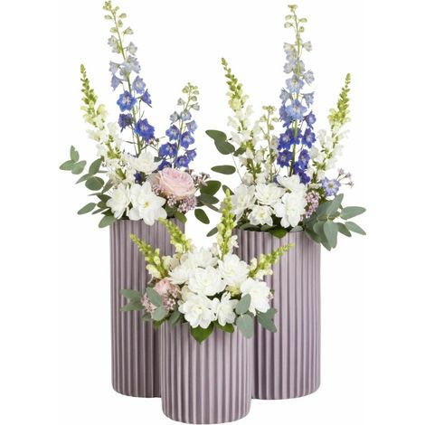 Set di 3 vasi RIBS moderni nei colori grigio e lilla.