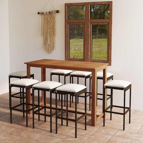 Ensemble Table de bar + 8 Chaises de bar de jardin avec coussins - Table Haute avec 8 Tabourets Marron BV300944 - BonneVie (1/5)