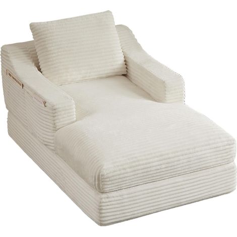 Sofá cama individual de pana blanca con diseño modular y espuma de alta densidad (1/5)