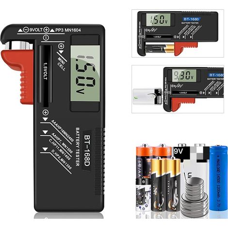 Tinor – Testeur de piles numérique – Testeur universel pour AA, AAA, C, D, 9V – Affichage LCD – Fonctionne sans pile – Économie de batterie