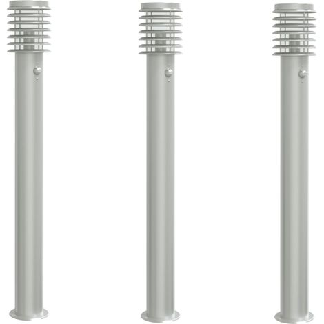 Lámparas de pie para exterior con sensores 3 piezas acero inoxidable Plata 020042567