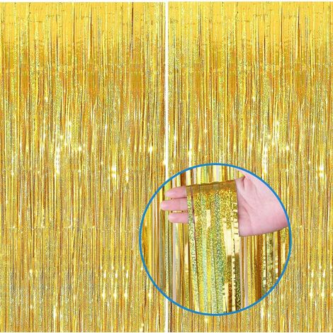Lot de 2 Rideaux à Franges Métalliques Or Brillant, Décoration Aluminium pour Anniversaires et Mariages (1/5)
