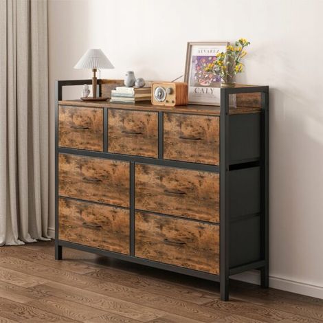 Rustikale braune Kommode mit 7 Schubladen, 98 cm (1/2)