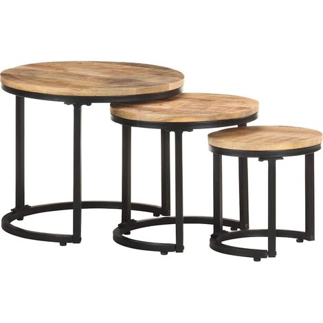 vidaXL Tables d'appoint 3 pcs Bois de manguier brut (1/5)