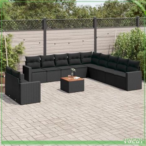 Salon de jardin 12 pcs - 7291712422294 - Résine tressée noir - Coussins déhoussables - Rangement sous assise (1/5)