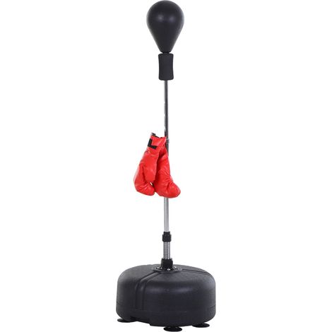Box-Punchingball-Set mit verstellbarem Ständer 136-154 cm, inkl. Handschuhe, schwarz (1/5)