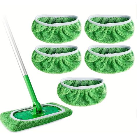 Salviette in pile corallo per mop Swiffer - Confezione da 5 - Verde, 25,4 x 11,5 cm (compatibili con i mop Swiffer)