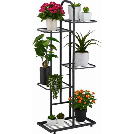 Relaxdays Pflanzenständer, 5 Ablagen, Pflanzentreppe Blumen & Kräuter, Metall Blumenständer, HxBxT: 96x45x22 cm, schwarz (1/5)