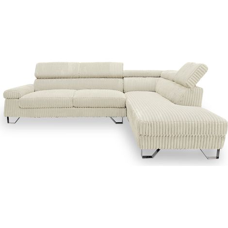 Canapé d'Angle Droit en Velours Côtelé "Lewis" 260cm Beige (1/5)