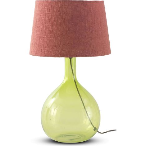 Lampe de table en verre vert abat jour terracotta élégant - vert cristal et terracotta