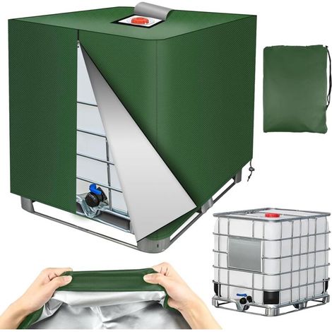 Bache pour Cuve 1000L, Housse de réservoir IBC 420D avec Fermeture Éclair, Housse de Protection IBC avec Fermeture Velcro, Anti-UV Anti-Poussière Bache de Reservoir d'eau, 120x100x116cm (Vert)