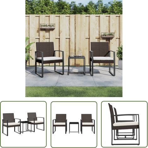 The Living Store 3-tlg. Garten-Essgruppe mit Kissen Braun PP-Rattan - Gartensessel - Gartentisch - Gartenmöbelset - Outdoor Möbel - Esstisch (1/5)