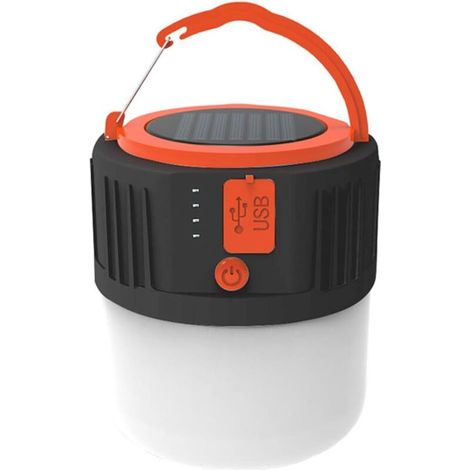 Lanterna da campeggio a LED, ricaricabile, impermeabile e portatile, torcia solare con porta USB – 5 modalità di illuminazione – adatta per tende, emergenze, interruzioni di corrente - Crezuo