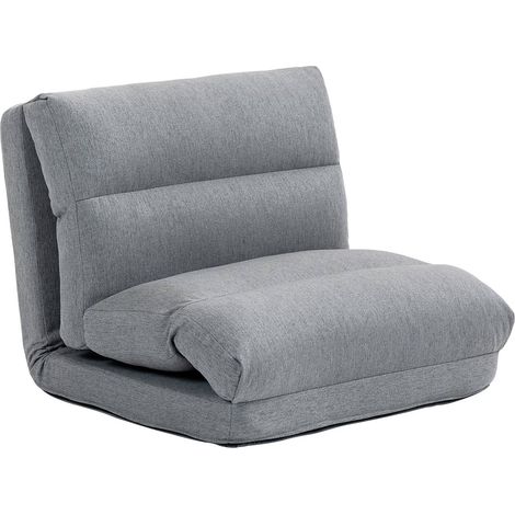 Silla de suelo plegable, con respaldo ajustable en 6 niveles, asiento acolchado grueso, función de cama, aspecto lino, 70 x 41 x 56 cm, gris (1/5)