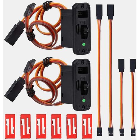 Lot de 2 Interrupteur d'avion RC, RC Model Receiver ON OFF, Interrupteur Marche/Arrêt à 3 Voies RC LED avec Câble de Connecteurs JR Futaba à 3 Broches pour Récepteur