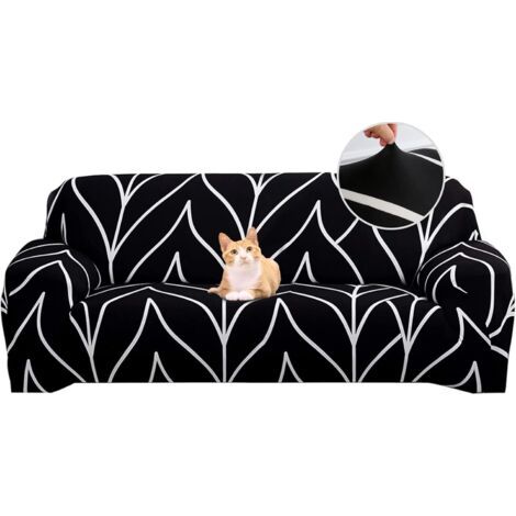 QORVA-Housse de Canapé Extensible 4 Place Couverture Canapé avec Accoudoirs Moderne Couvre Canapé Elastique Universelle Revêtement de Canapé Housse de Protection,Ligne Noire