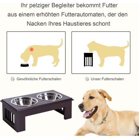 Gamelle surélevée pour chien et chat, 2 bols en acier inoxydable 900ml, station de nourrissage design espresso pour petits chiens et chats. (1/5)