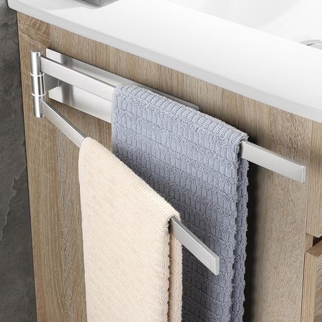 1 Porte-serviettes Carré Acier Inoxydable Pivotant 180° Double Tige Sans Perçage Salle De Bain (1/5)