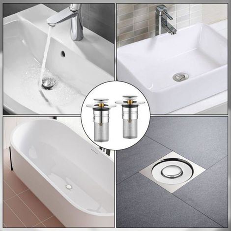 2 Bouchon Lavabo Salle de Bain Pop Up Universel 34-40mm + Tamis à Cheveux, Bonde Lavabo Baignoire Cuisine Bain Antidéversem Cuneary (1/5)