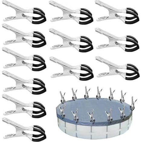 Pince métallique 12 pièces pour bâche de piscine avec force de serrage élevée pour sécher les tissus de piscine, les parasols et les vêtements (noir) (1/5)