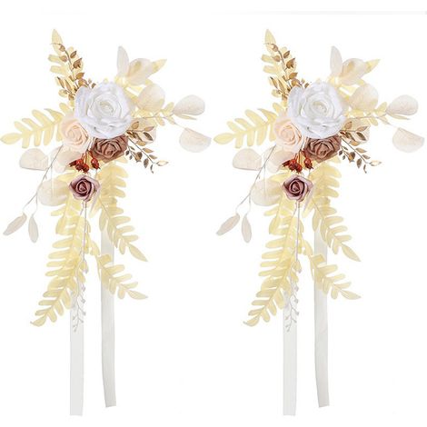 Coussin Dos de Chaise Blanc Champagne avec Fleurs - 2pcs Décoration Mariage Bohème Artificielle, Rose Fausse pour Décoration Extérieure et Intérieure-KZQ (1/3)