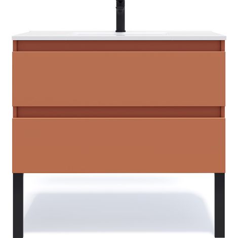 Meuble de salle de bain suspendu vasque intégrée 90cm 2 tiroirs Terracotta - Hudson (1/5)
