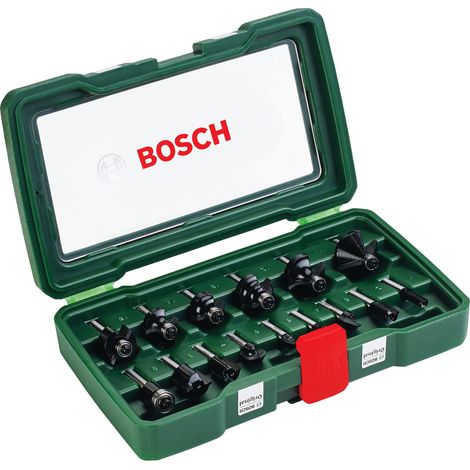 Bosch Set da 15 Pezzi di frese in metallo duro, per legno, codolo da 1/4 pollice, accessorio per fresatrice verticale (1/5)