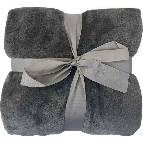 Couverture en peluche extra épaisse et moelleuse - Couverture chaude pour lit simple/double, idéale pour l'hiver, l'automne, le canapé et le lit (Gris foncé, 150 x 200 cm) (1/5)